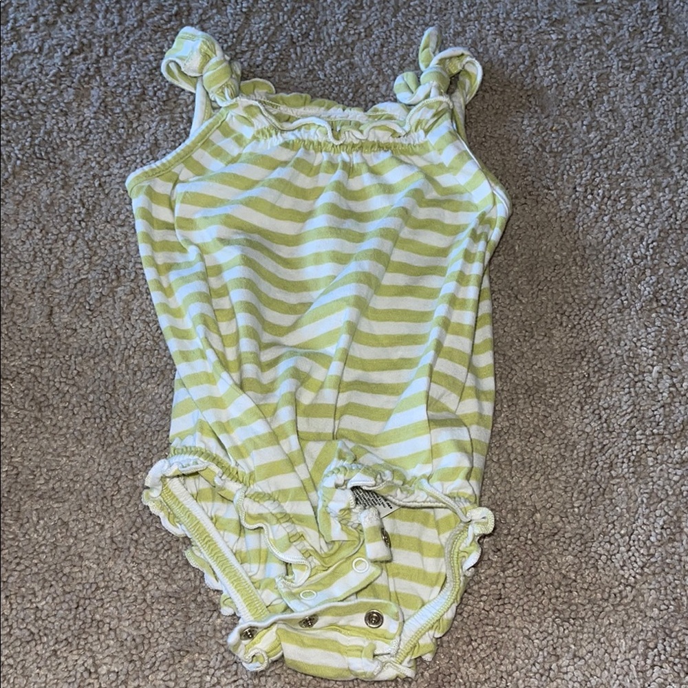 Striped Green and White Kids One Piece